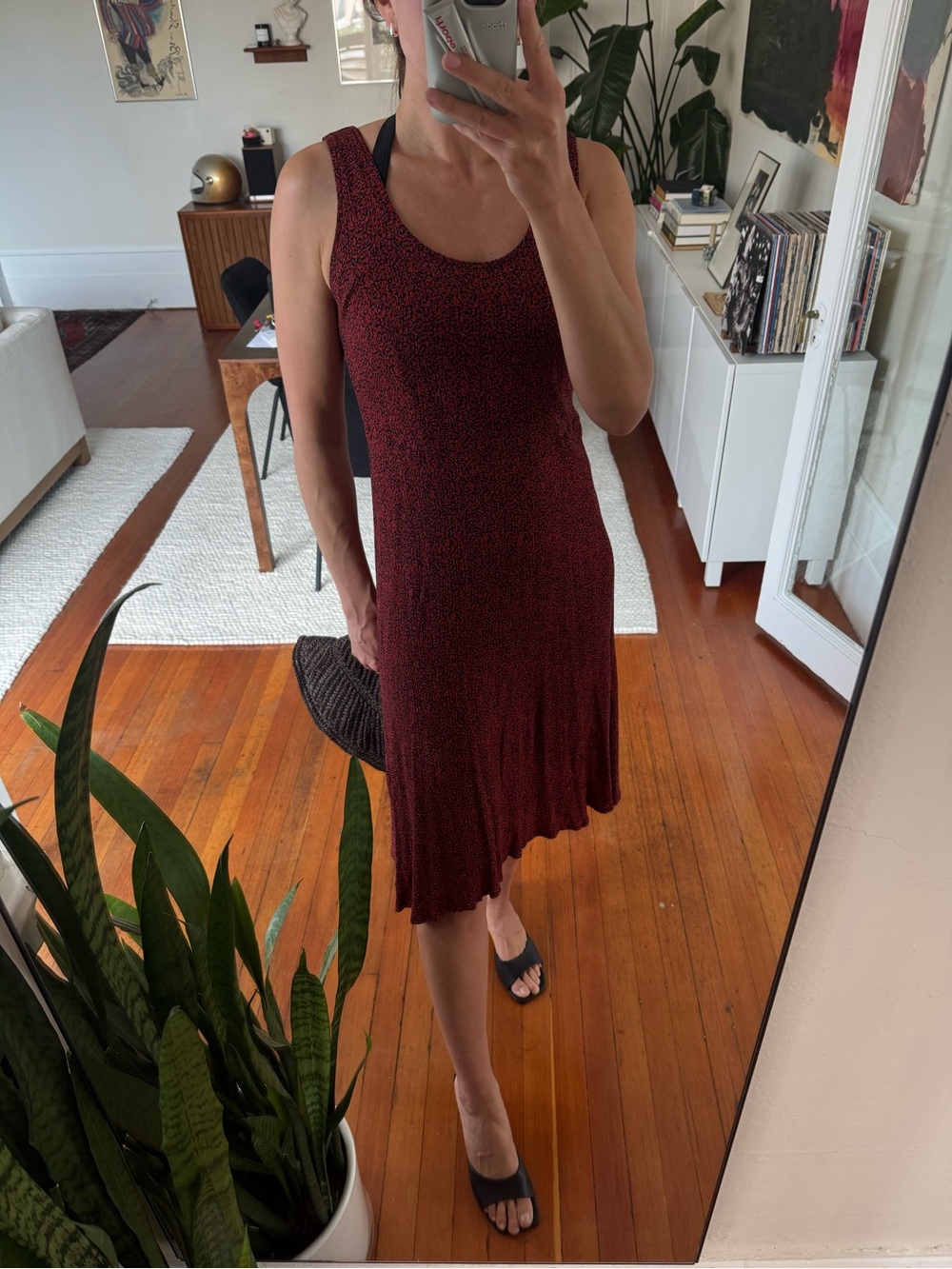 Vintage Sleeveless Red Speckled Midi Dress